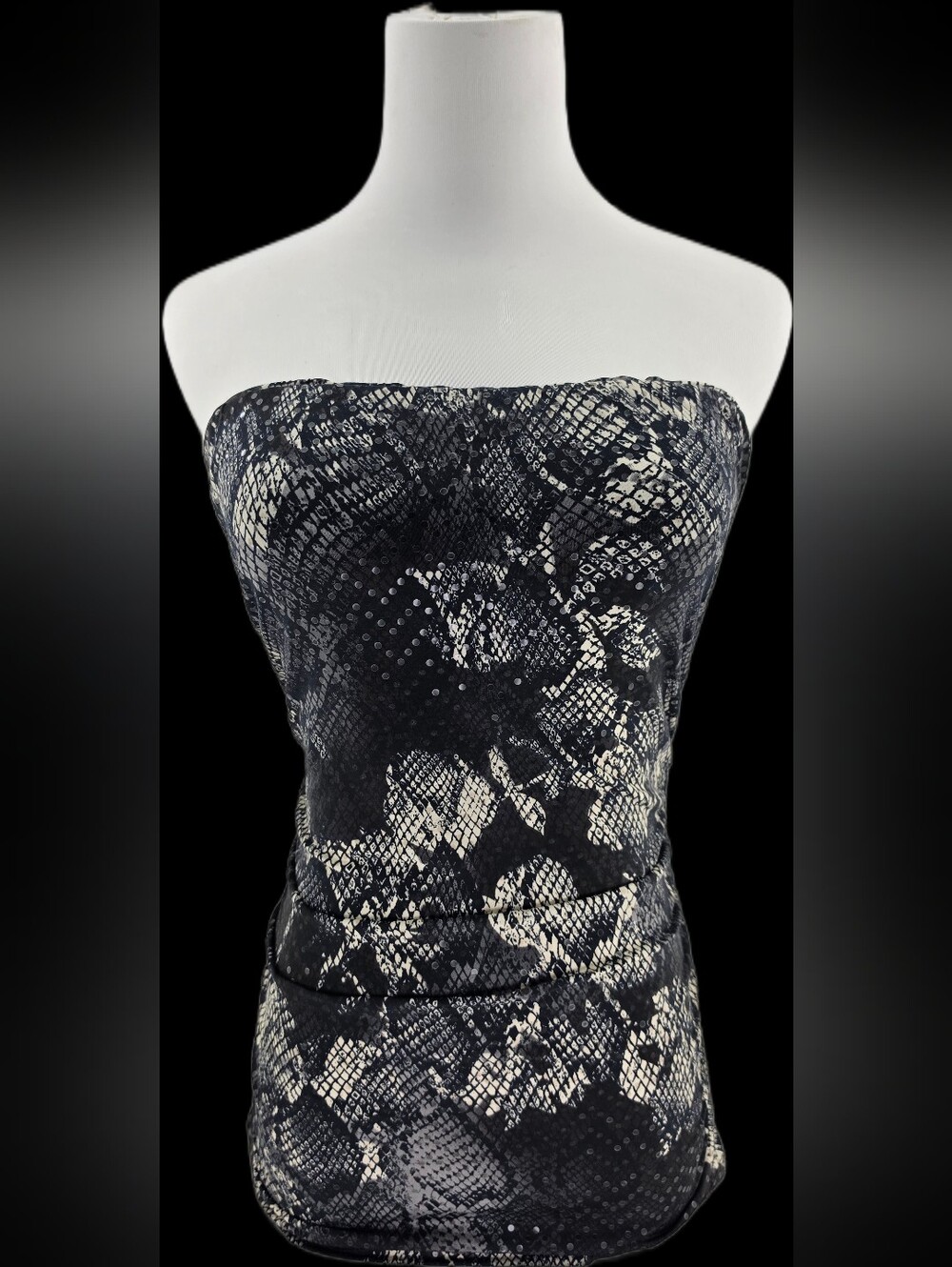 Express Strapless Snake Print Tube Top in Black and Cream